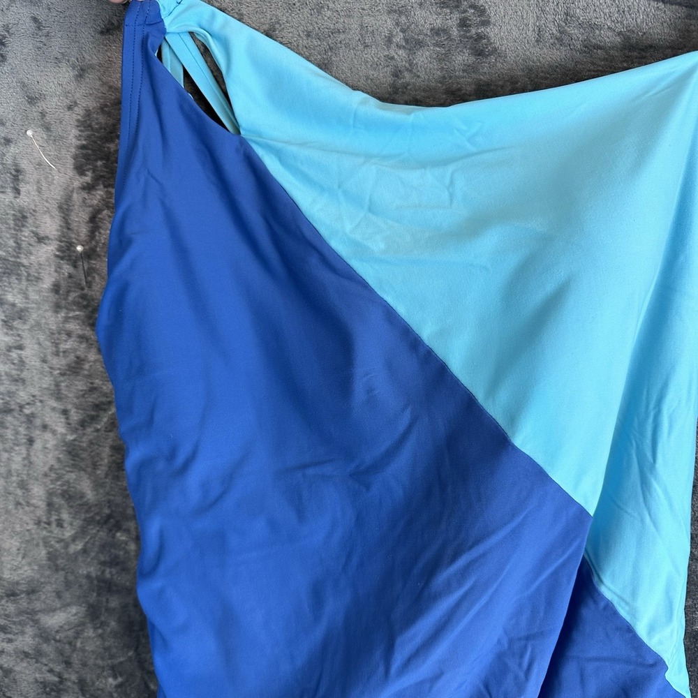 Lands' End Women's One Shoulder One Piece Bathing Suit Blue/Tesl Size 20
